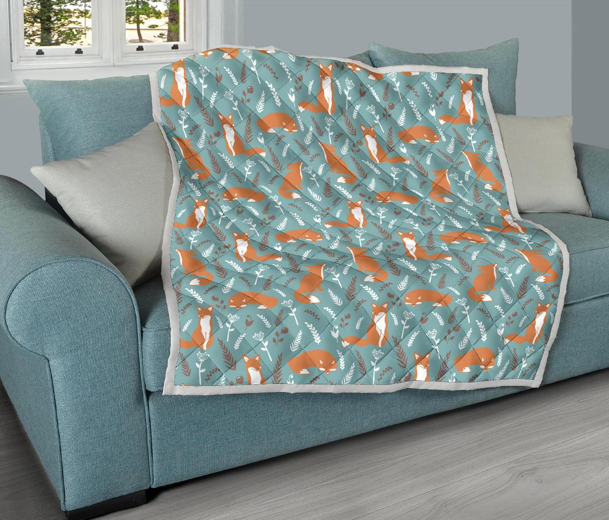Fox Forest Print Pattern Premium Quilt-JTAMIGO.COM