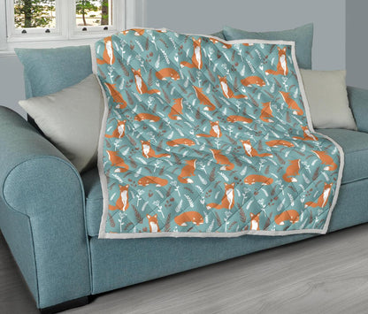 Fox Forest Print Pattern Premium Quilt-JTAMIGO.COM