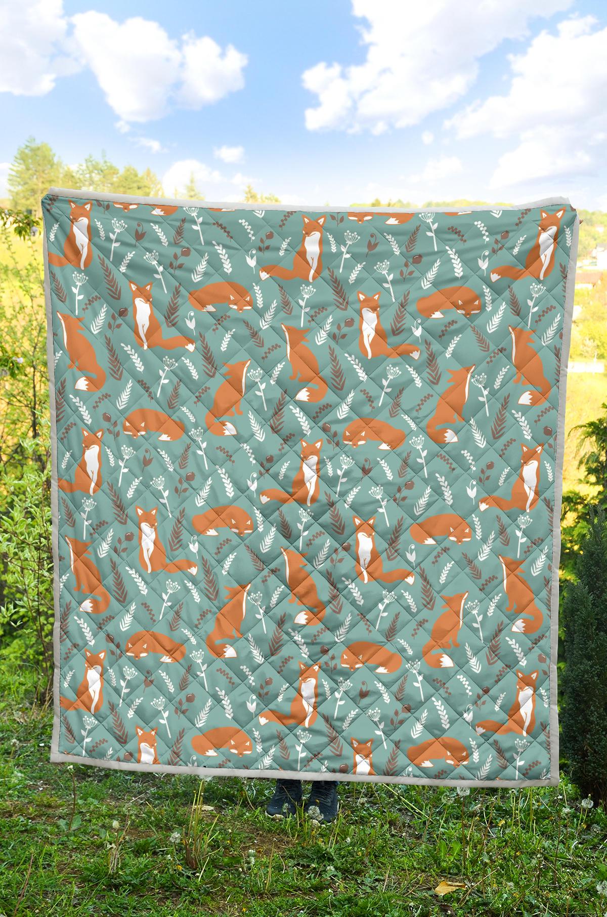 Fox Forest Print Pattern Premium Quilt-JTAMIGO.COM