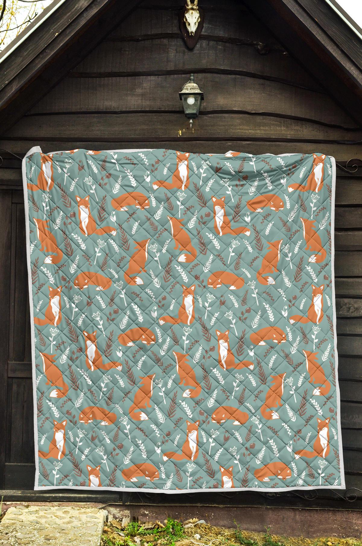 Fox Forest Print Pattern Premium Quilt-JTAMIGO.COM