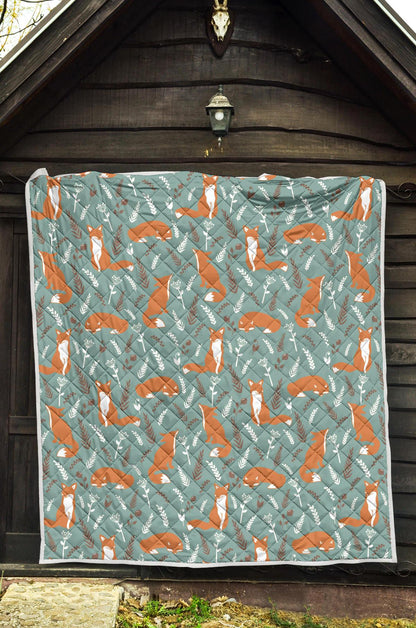 Fox Forest Print Pattern Premium Quilt-JTAMIGO.COM