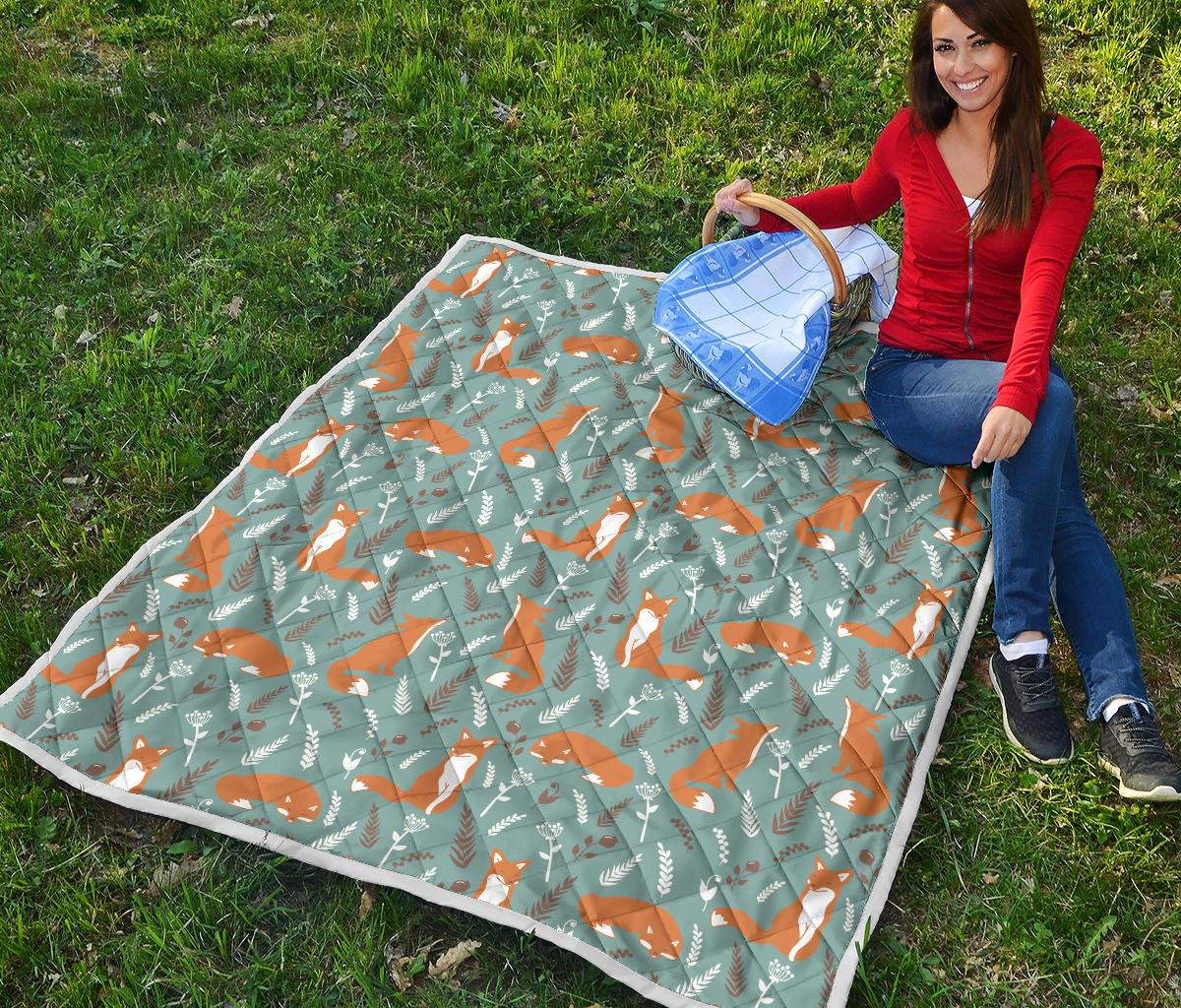 Fox Forest Print Pattern Premium Quilt-JTAMIGO.COM