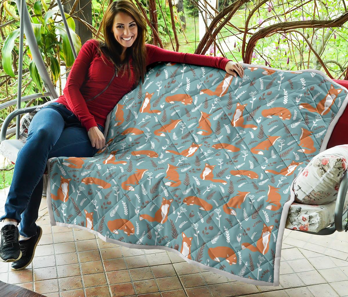 Fox Forest Print Pattern Premium Quilt-JTAMIGO.COM