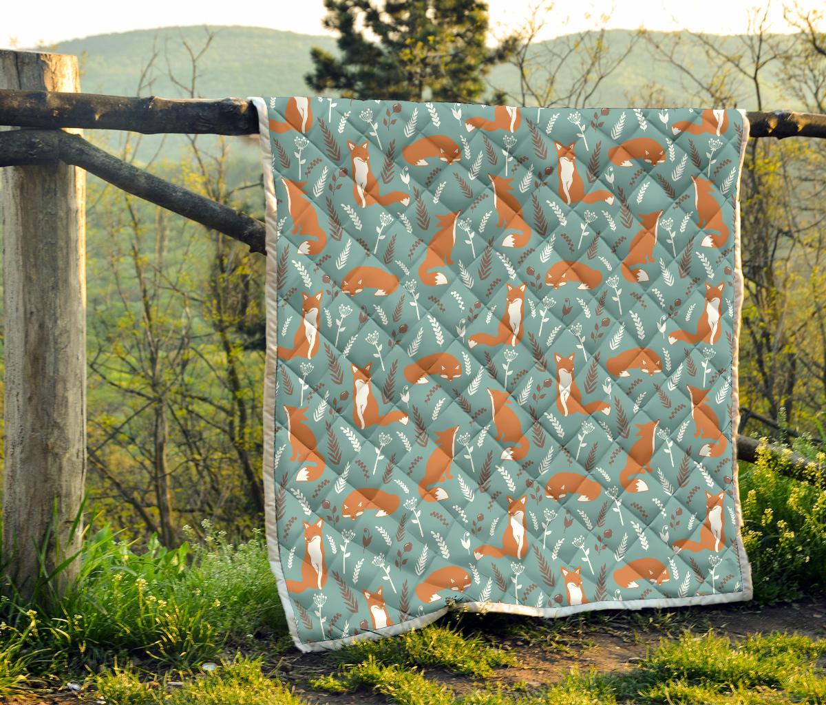 Fox Forest Print Pattern Premium Quilt-JTAMIGO.COM