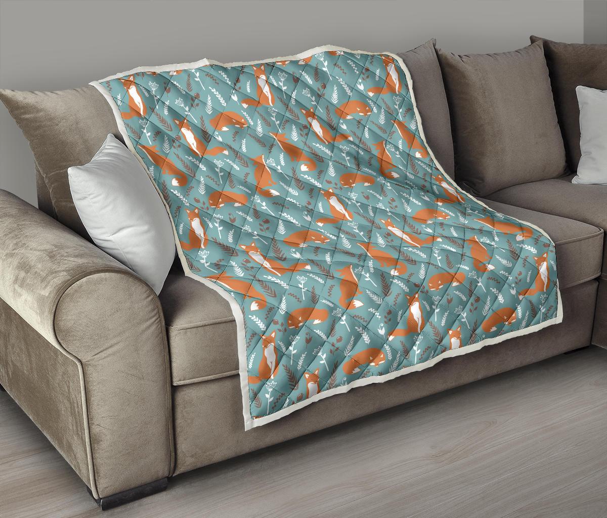 Fox Forest Print Pattern Premium Quilt-JTAMIGO.COM