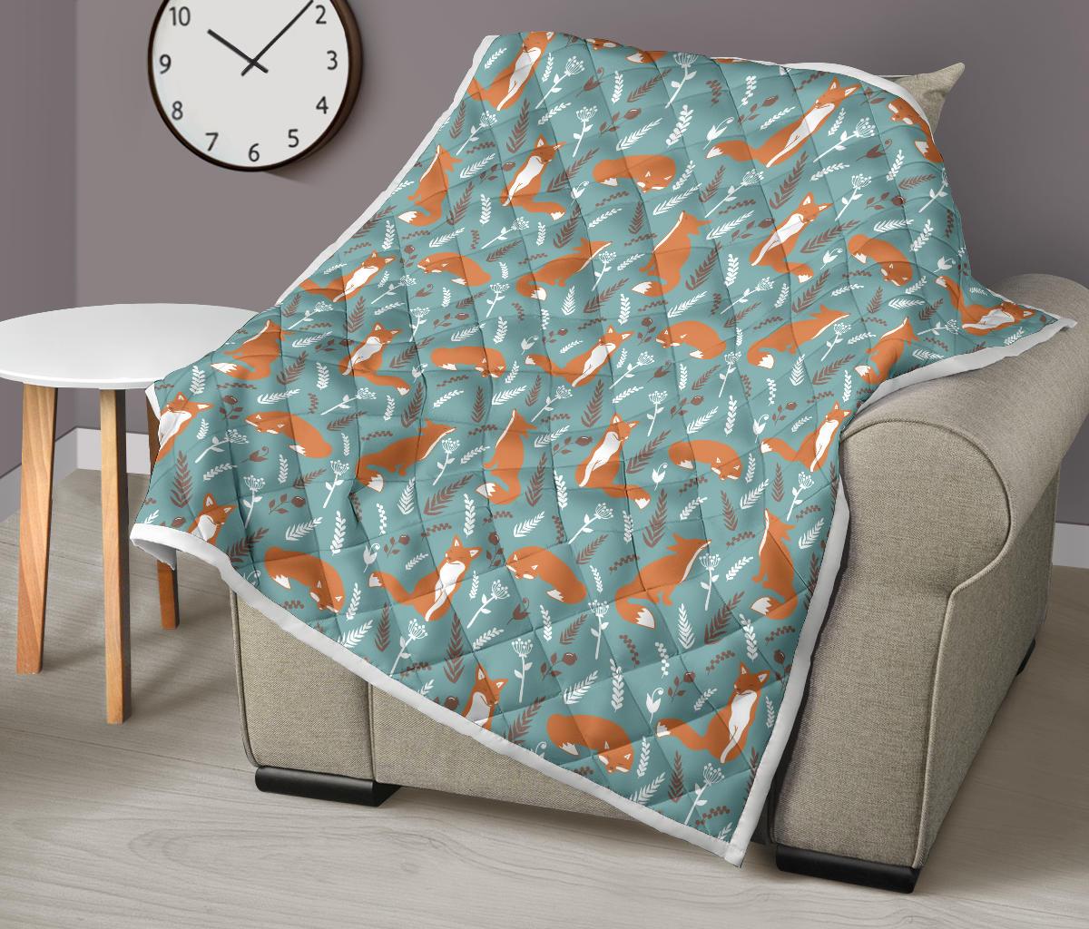 Fox Forest Print Pattern Premium Quilt-JTAMIGO.COM