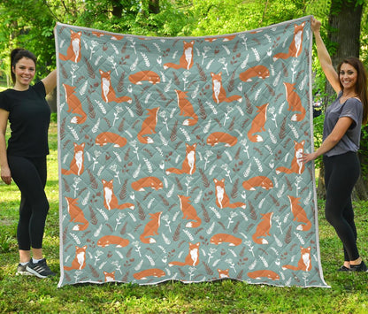 Fox Forest Print Pattern Premium Quilt-JTAMIGO.COM