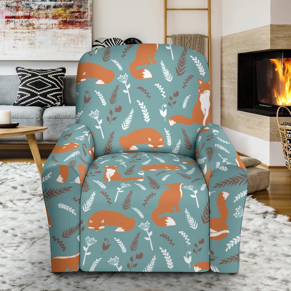 Fox Forest Print Pattern Single Sofa Slipcover -JTAMIGO.COM