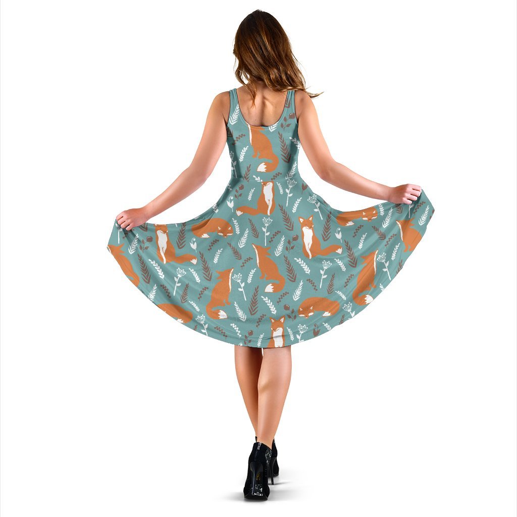 Fox Forest Print Pattern Sleeveless Dress