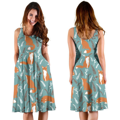 Fox Forest Print Pattern Sleeveless Dress