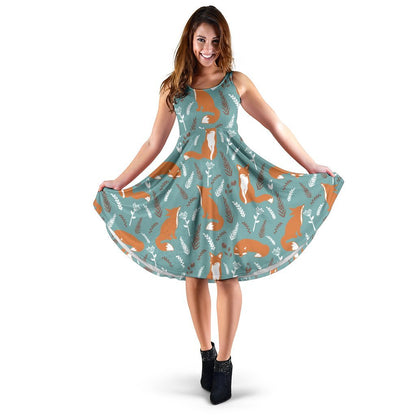 Fox Forest Print Pattern Sleeveless Dress
