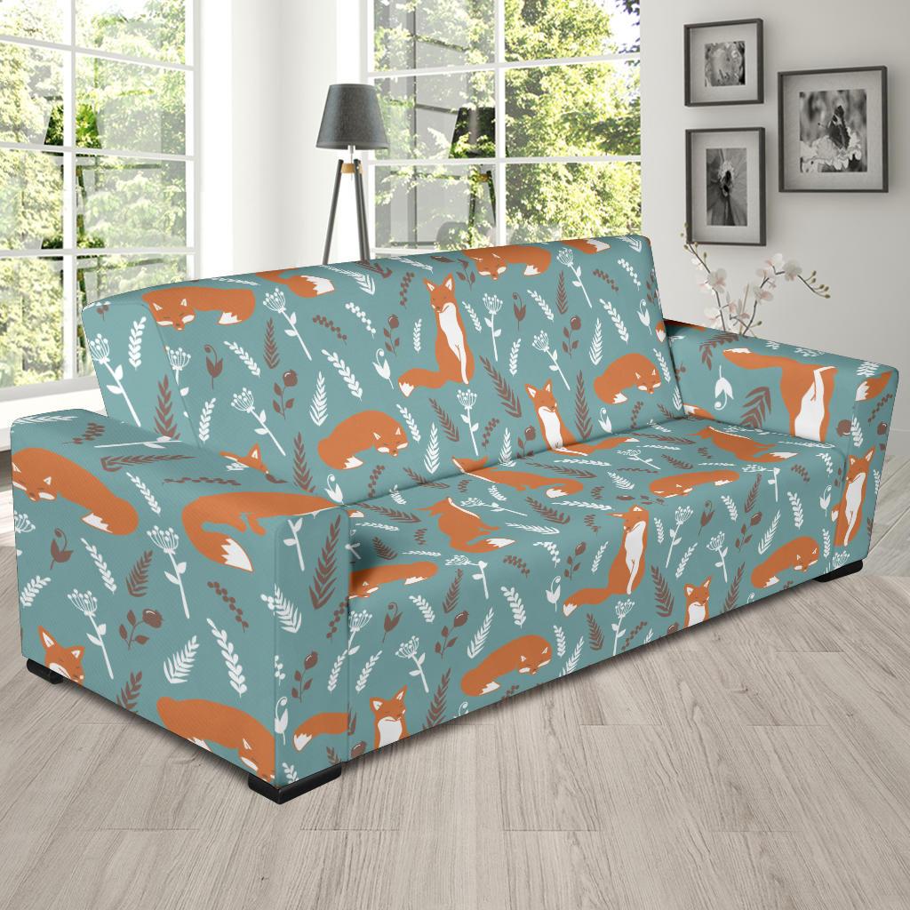 Fox Forest Print Pattern Sofa Slipcover-JTAMIGO.COM