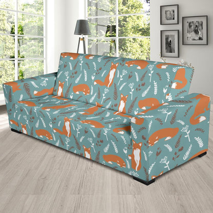 Fox Forest Print Pattern Sofa Slipcover-JTAMIGO.COM