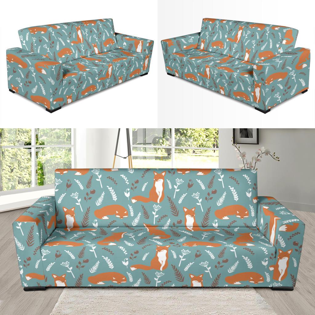 Fox Forest Print Pattern Sofa Slipcover-JTAMIGO.COM