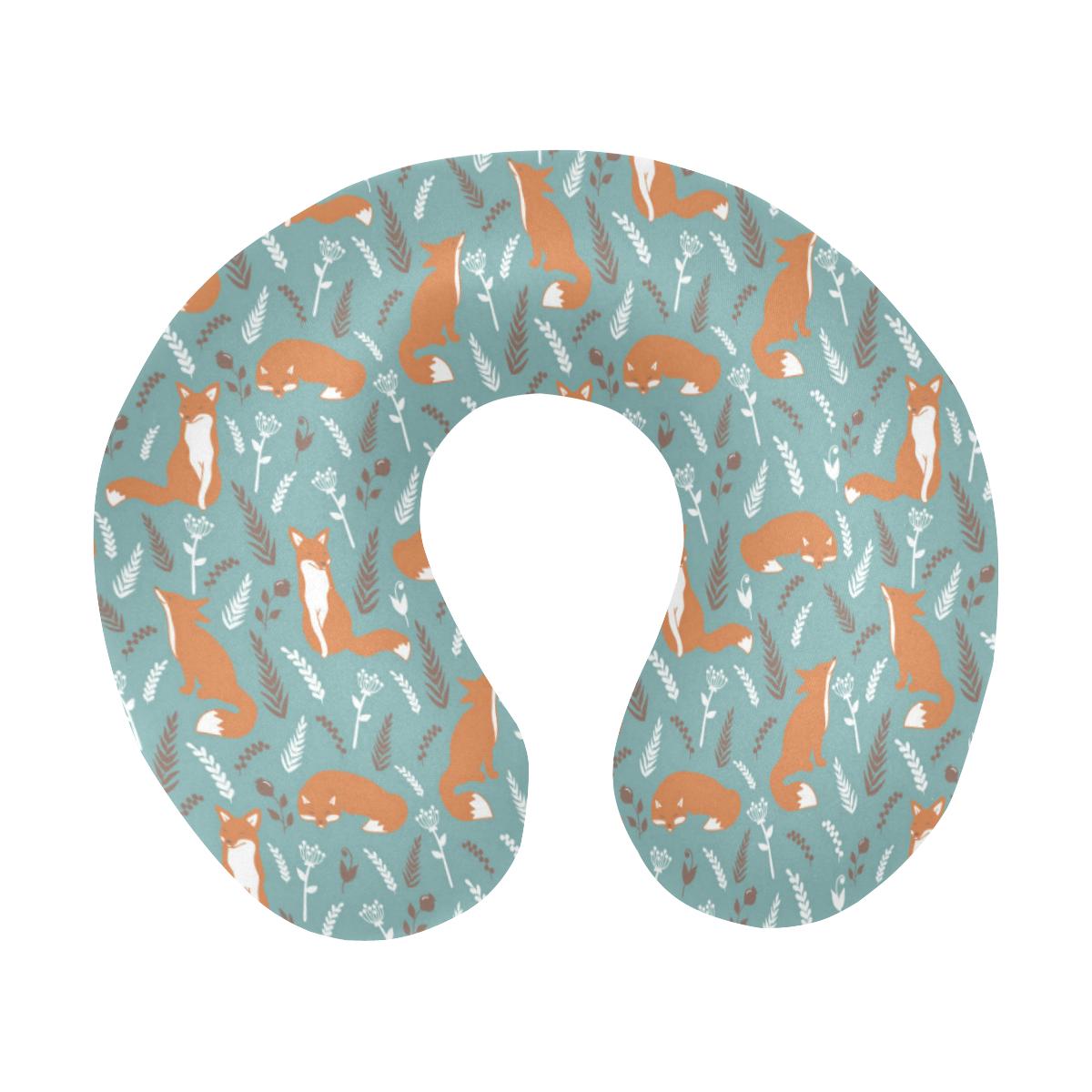Fox Forest Print Pattern U-Shaped Travel Neck Pillow-JTAMIGO.COM
