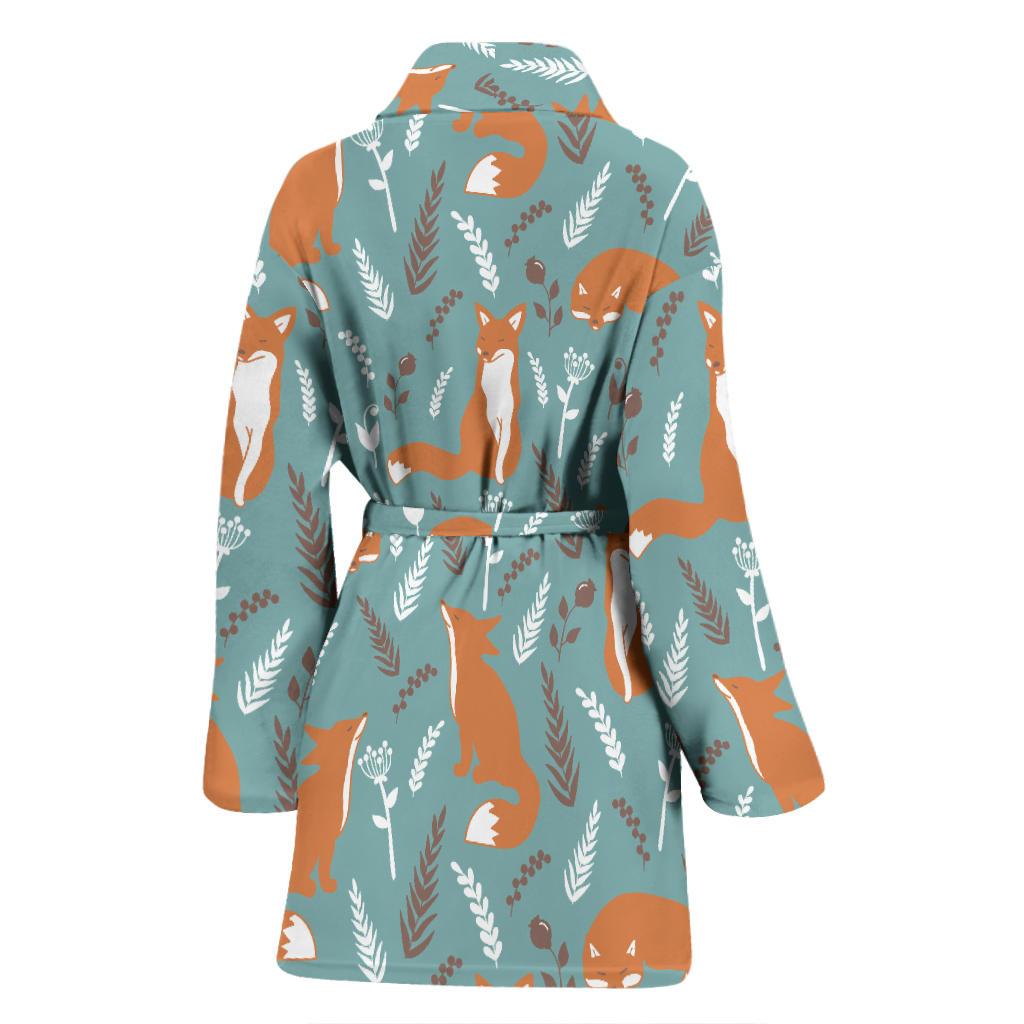 Fox Forest Print Pattern Women Bath Robe-JTAMIGO.COM
