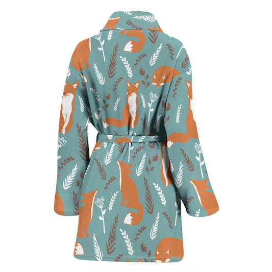 Fox Forest Print Pattern Women Bath Robe-JTAMIGO.COM