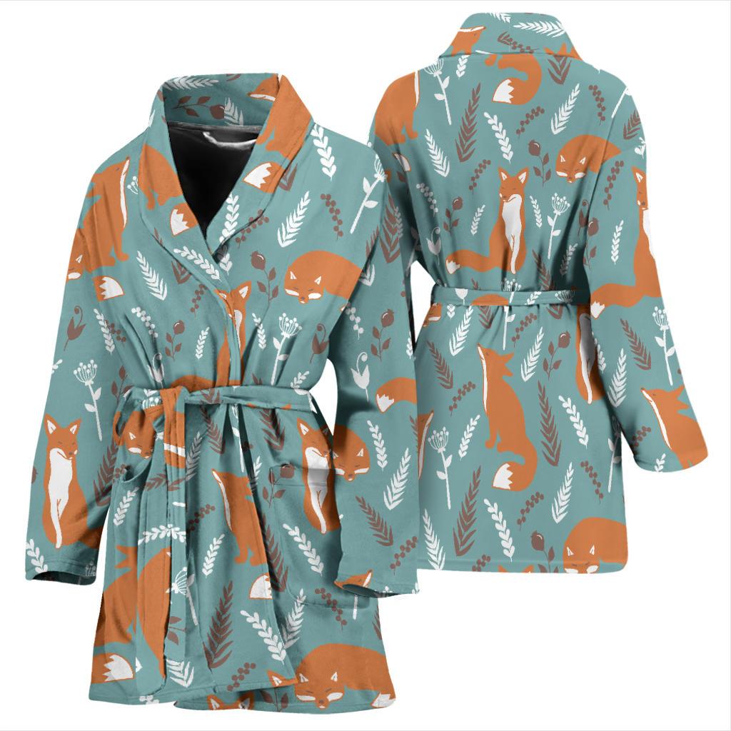 Fox Forest Print Pattern Women Bath Robe-JTAMIGO.COM