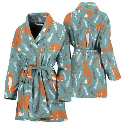 Fox Forest Print Pattern Women Bath Robe-JTAMIGO.COM