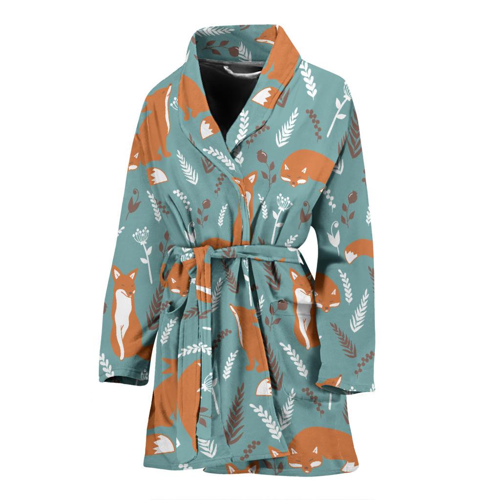Fox Forest Print Pattern Women Bath Robe-JTAMIGO.COM