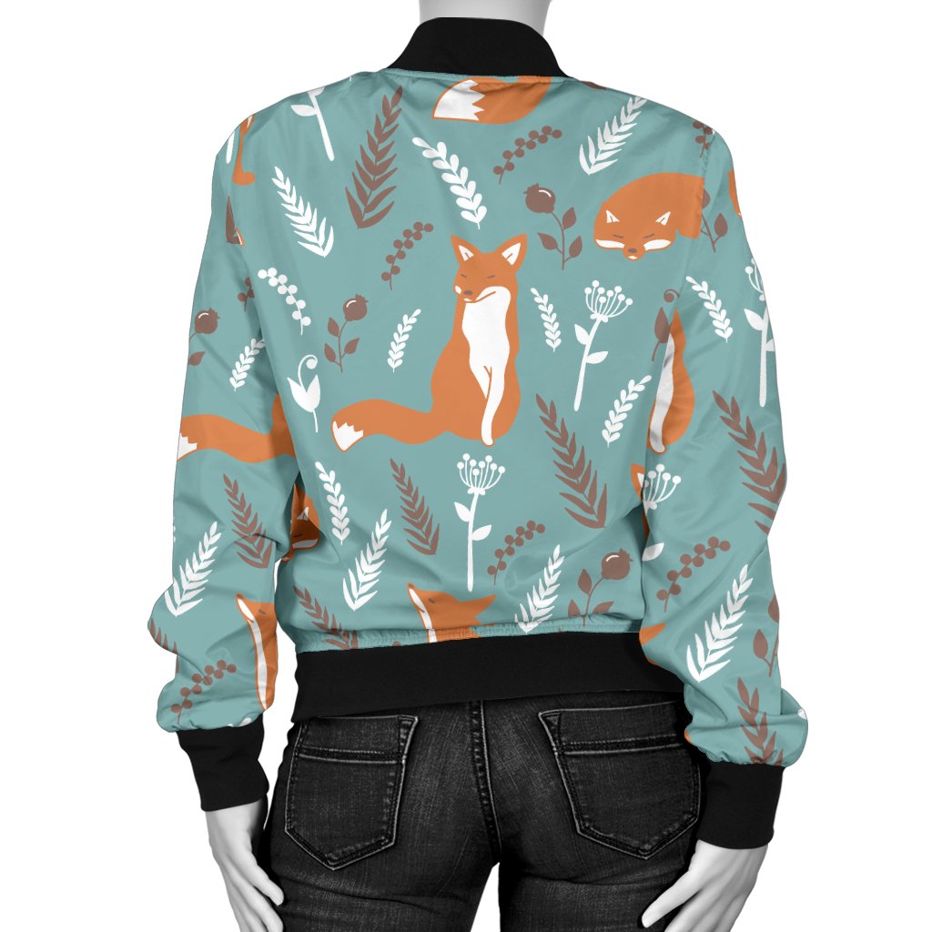 Fox Forest Print Pattern Women Casual Bomber Jacket