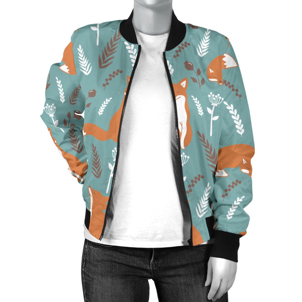 Fox Forest Print Pattern Women Casual Bomber Jacket