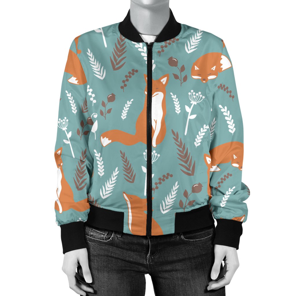 Fox Forest Print Pattern Women Casual Bomber Jacket