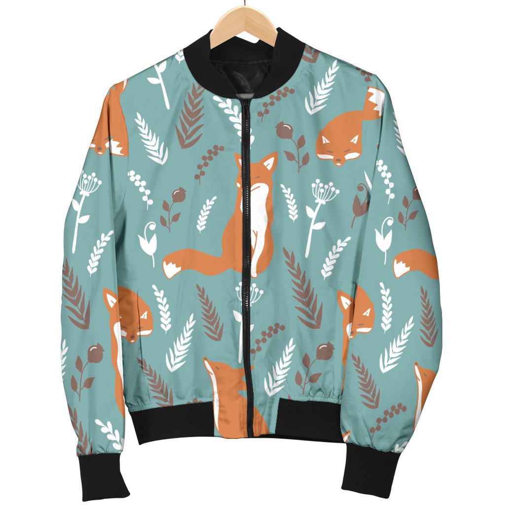 Fox Forest Print Pattern Women Casual Bomber Jacket