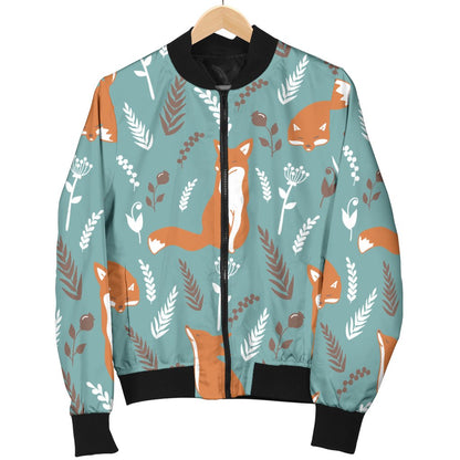 Fox Forest Print Pattern Women Casual Bomber Jacket