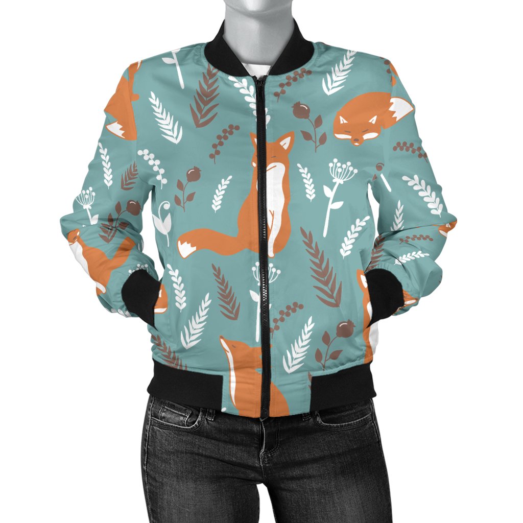 Fox Forest Print Pattern Women Casual Bomber Jacket
