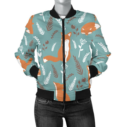 Fox Forest Print Pattern Women Casual Bomber Jacket