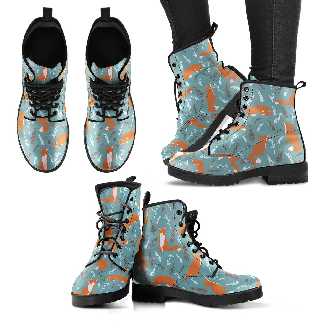 Fox Forest Print Pattern Women Leather Boots-JTAMIGO.COM