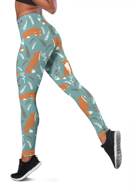 Fox Forest Print Pattern Women Leggings