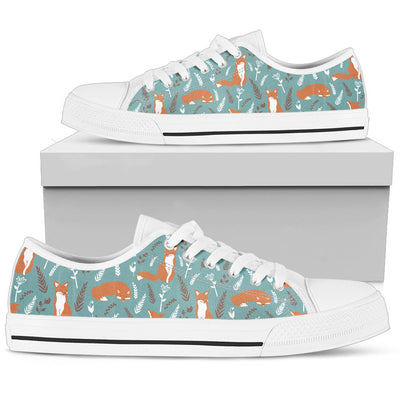 Fox Forest Print Pattern Women Low Top Shoes