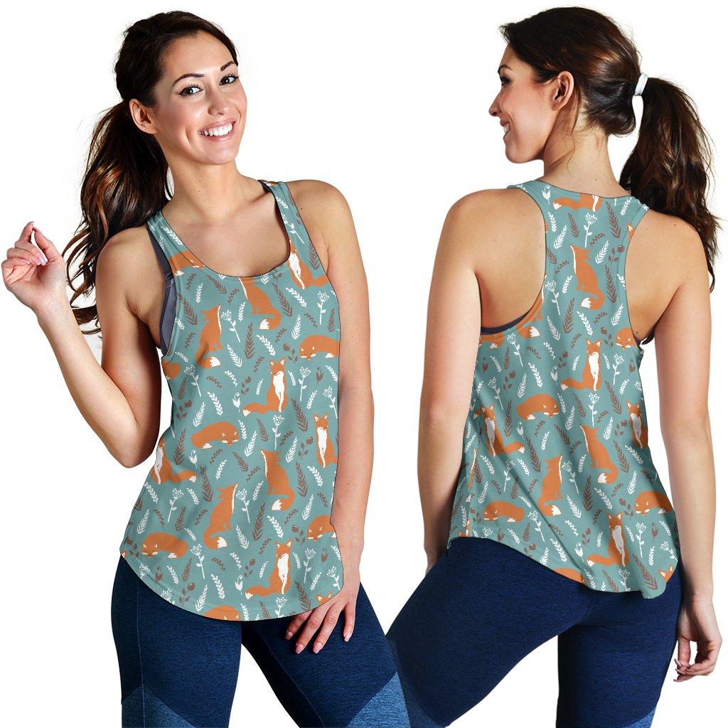 Fox Forest Print Pattern Women Racerback Tank Top