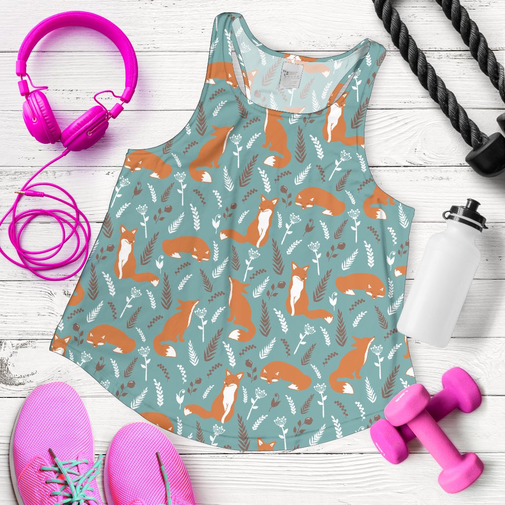 Fox Forest Print Pattern Women Racerback Tank Top
