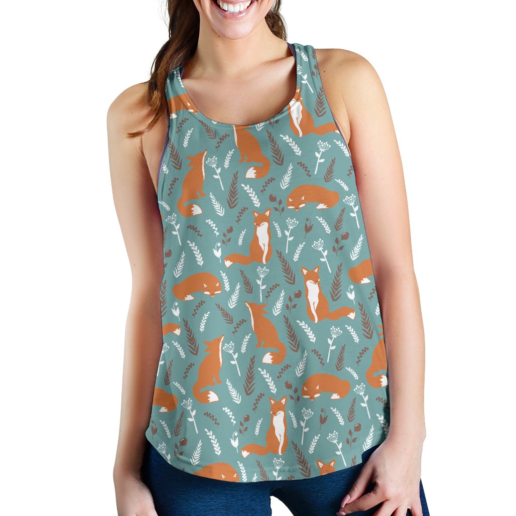 Fox Forest Print Pattern Women Racerback Tank Top