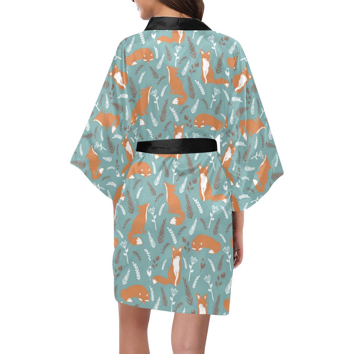 Fox Forest Print Pattern Women Short Kimono Robe