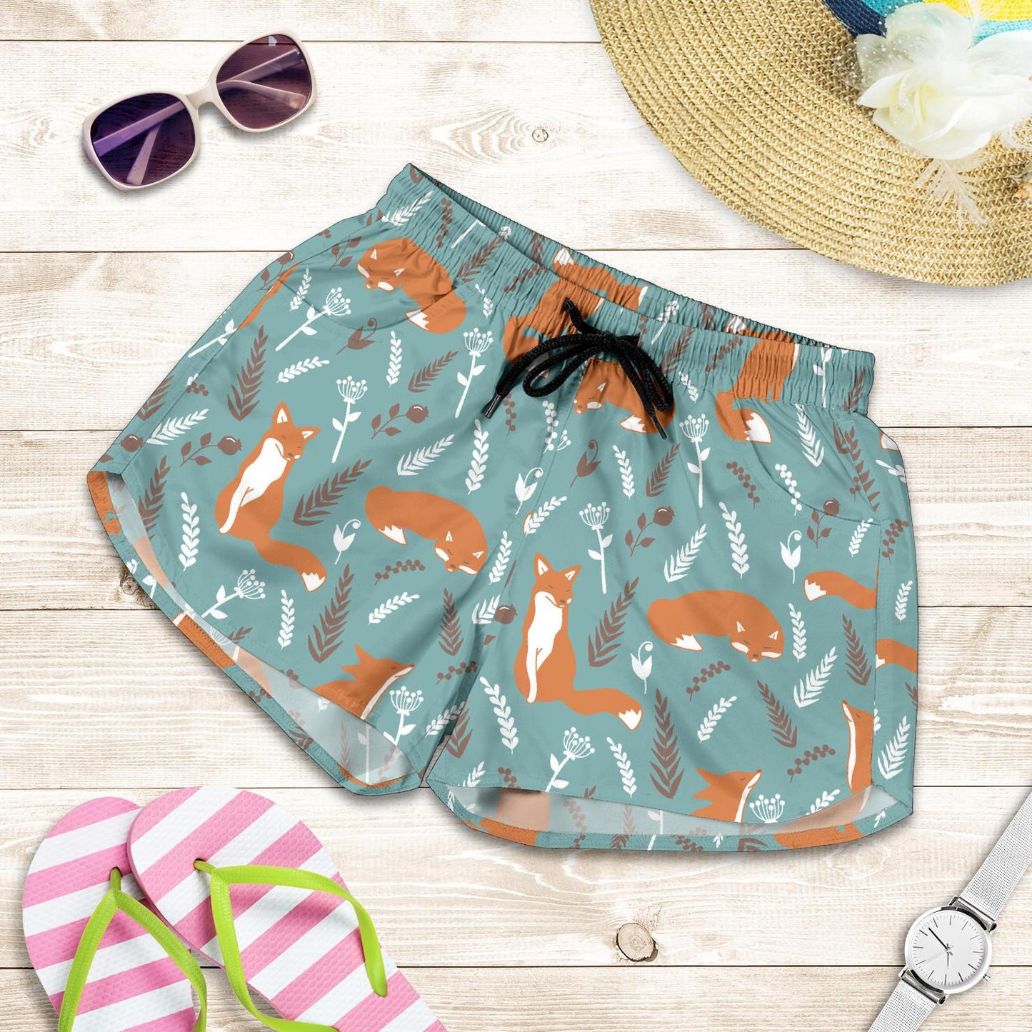 Fox Forest Print Pattern Women Shorts-JTAMIGO.COM