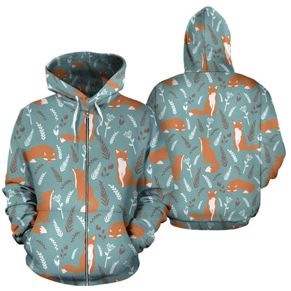 Fox Forest Print Pattern Zip Up Hoodie