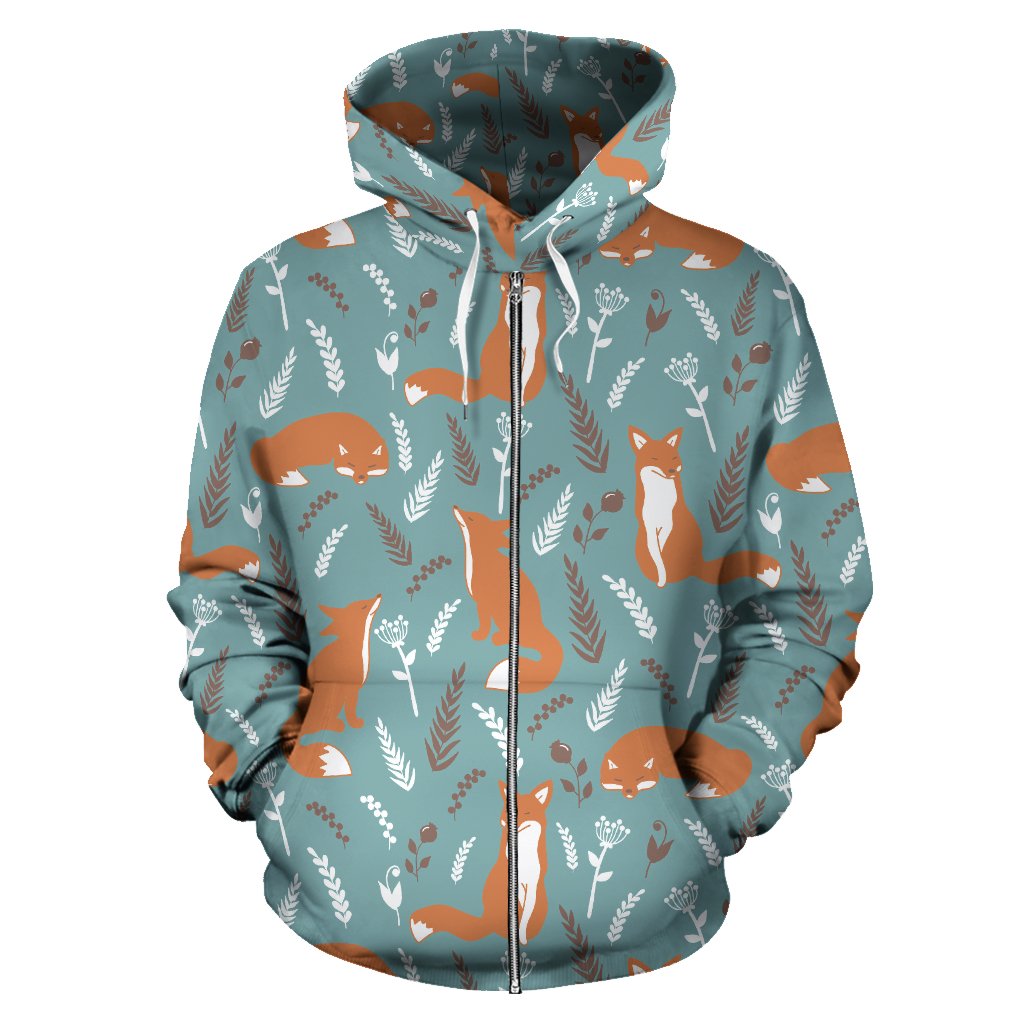 Fox Forest Print Pattern Zip Up Hoodie