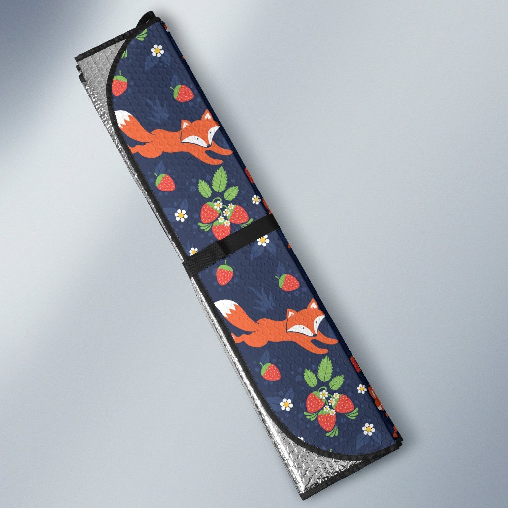 Fox Strawberry Print Pattern Car Sun Shade For Windshield