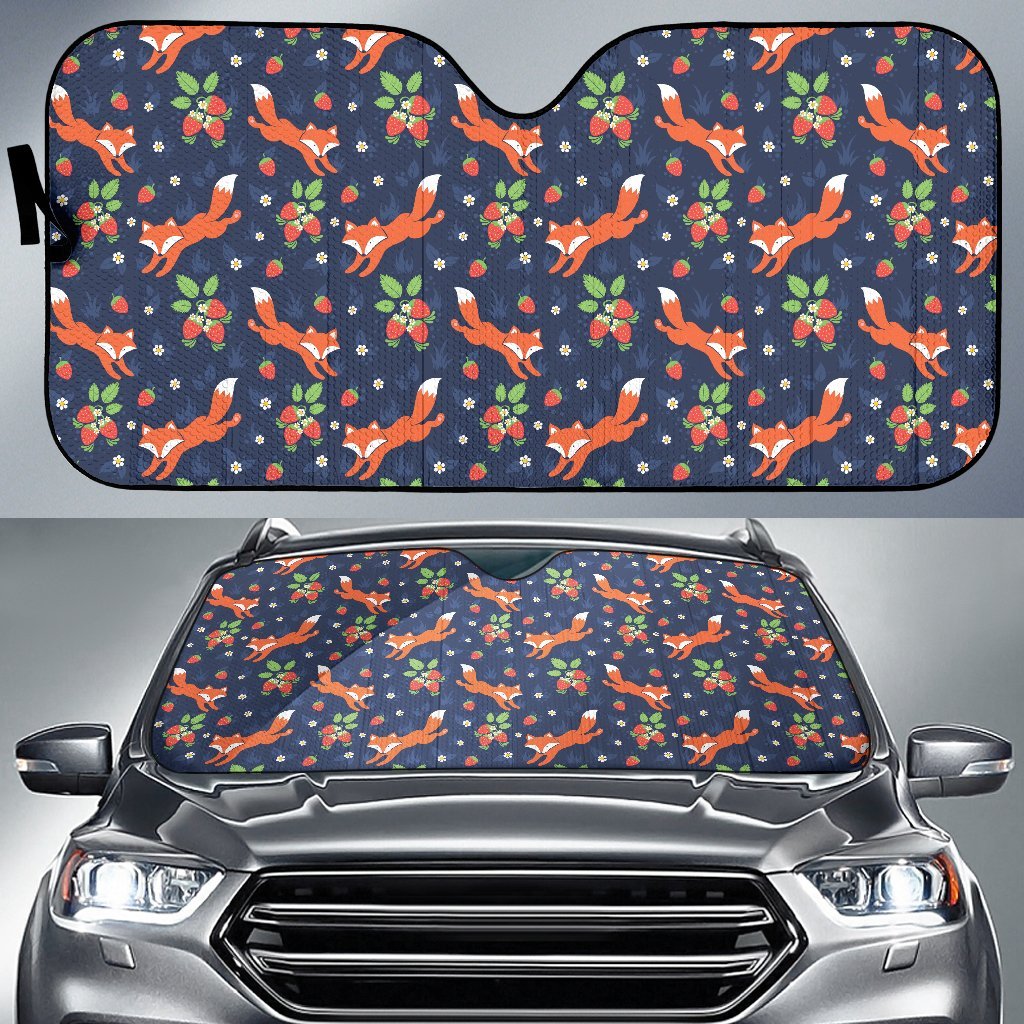 Fox Strawberry Print Pattern Car Sun Shade For Windshield