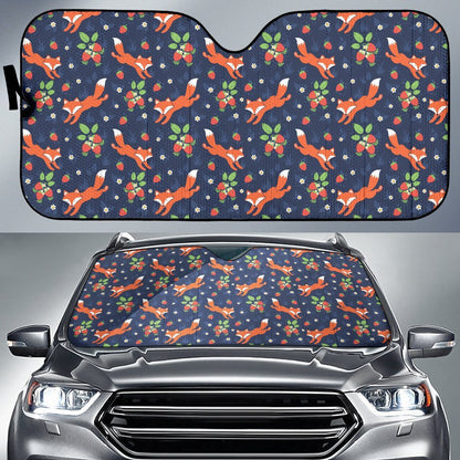 Fox Strawberry Print Pattern Car Sun Shade For Windshield