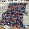 Fox Strawberry Print Pattern Fleece Blanket