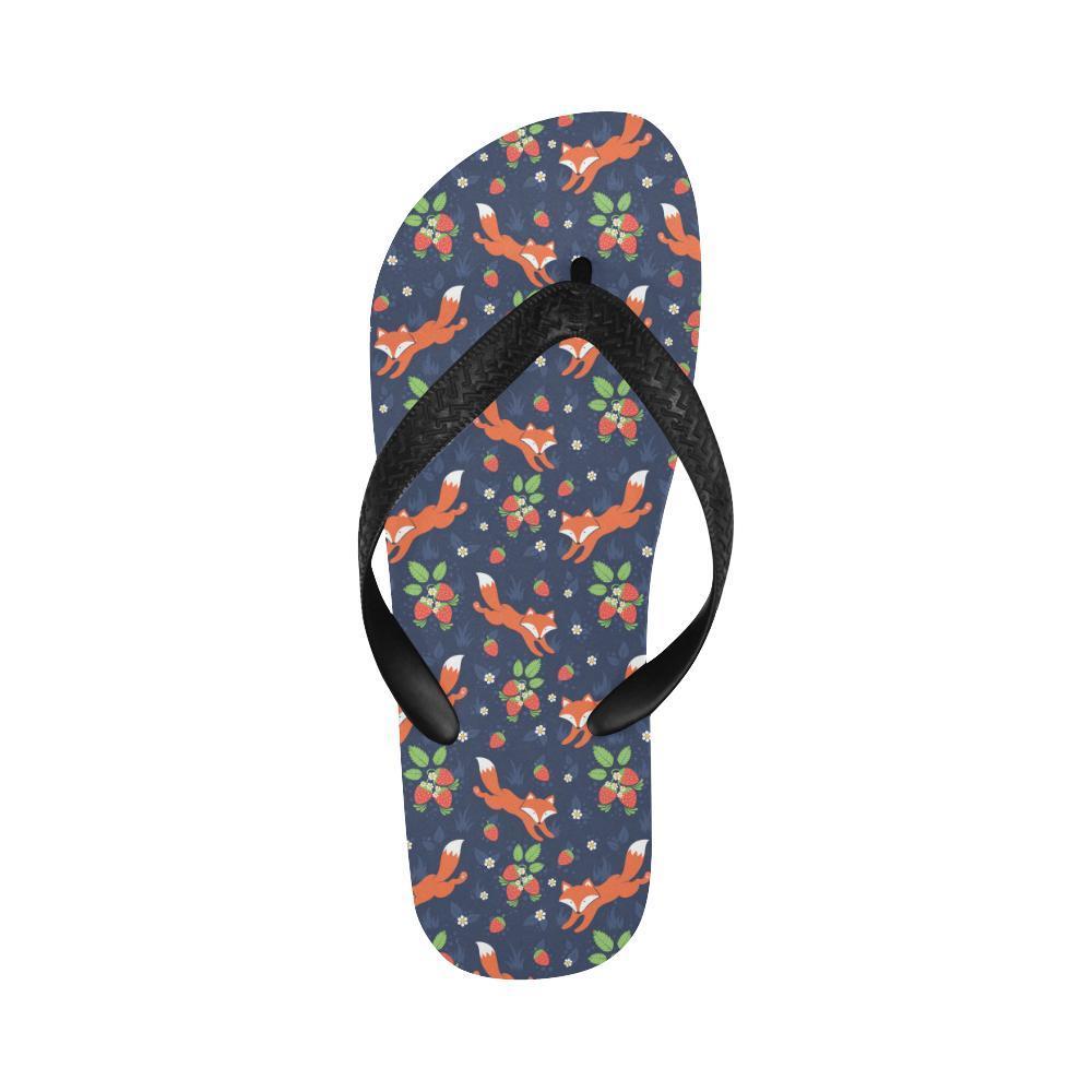 Fox Strawberry Print Pattern Flip Flops-JTAMIGO.COM