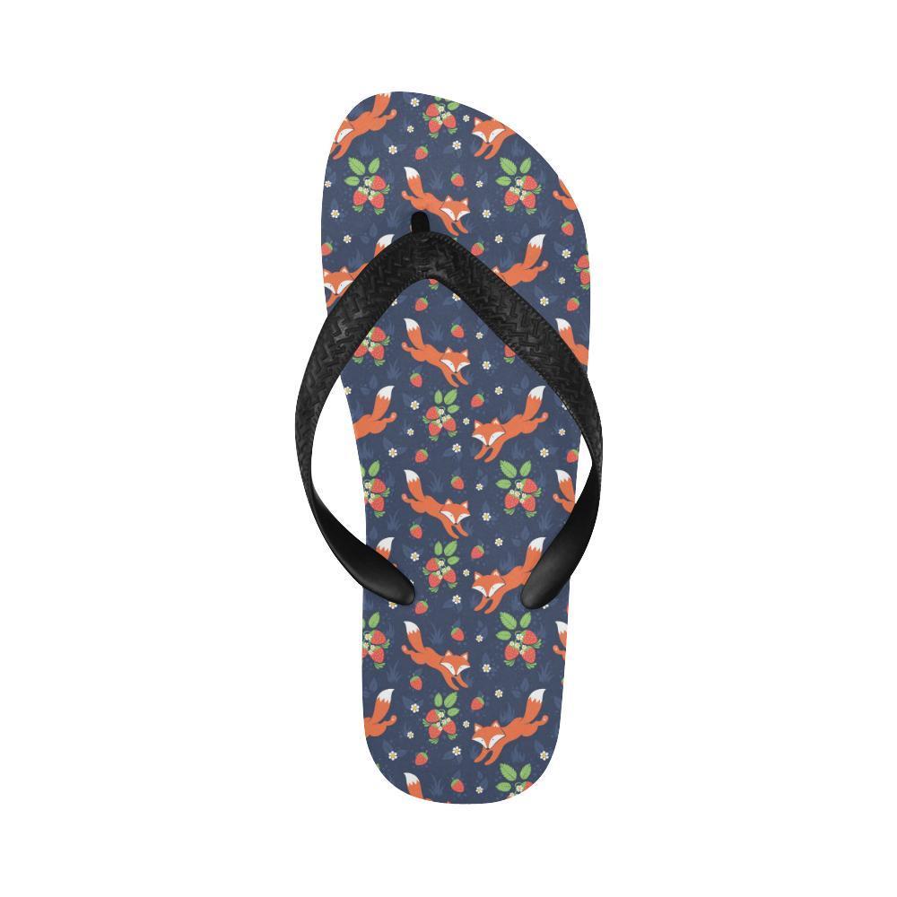 Fox Strawberry Print Pattern Flip Flops-JTAMIGO.COM