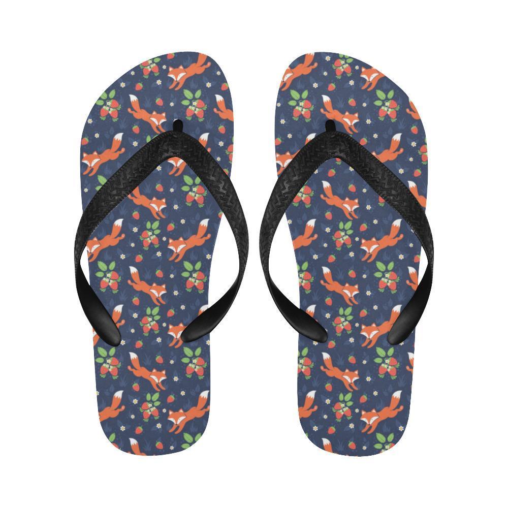 Fox Strawberry Print Pattern Flip Flops-JTAMIGO.COM