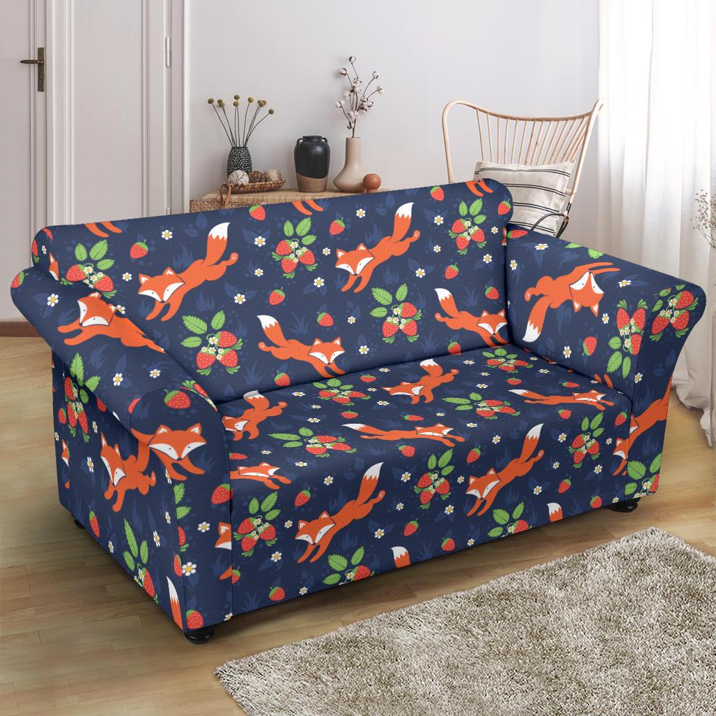 Fox Strawberry Print Pattern Loveseat Slipcover-JTAMIGO.COM