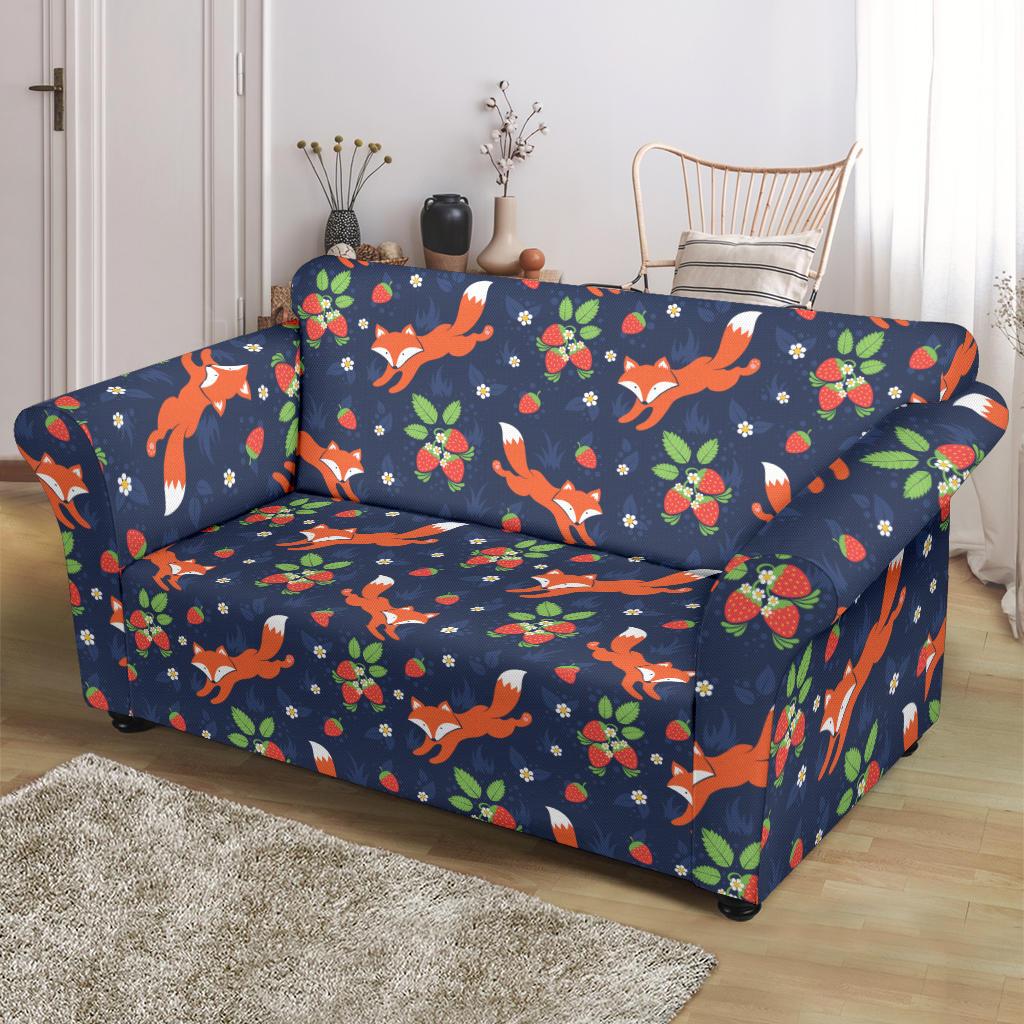 Fox Strawberry Print Pattern Loveseat Slipcover-JTAMIGO.COM